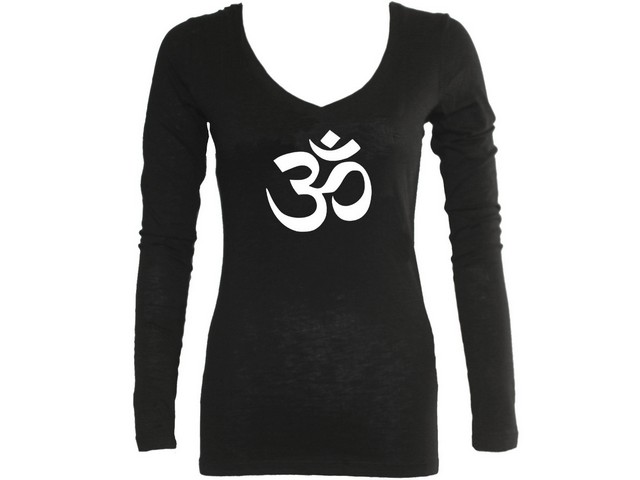 om ohm yoga symbols wome black/navy/pink sleeved t-shirt