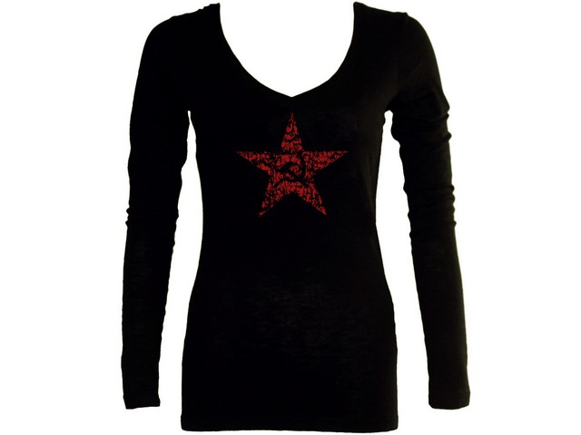 Russian USSR soviet star women distressed look sleeved  shirt