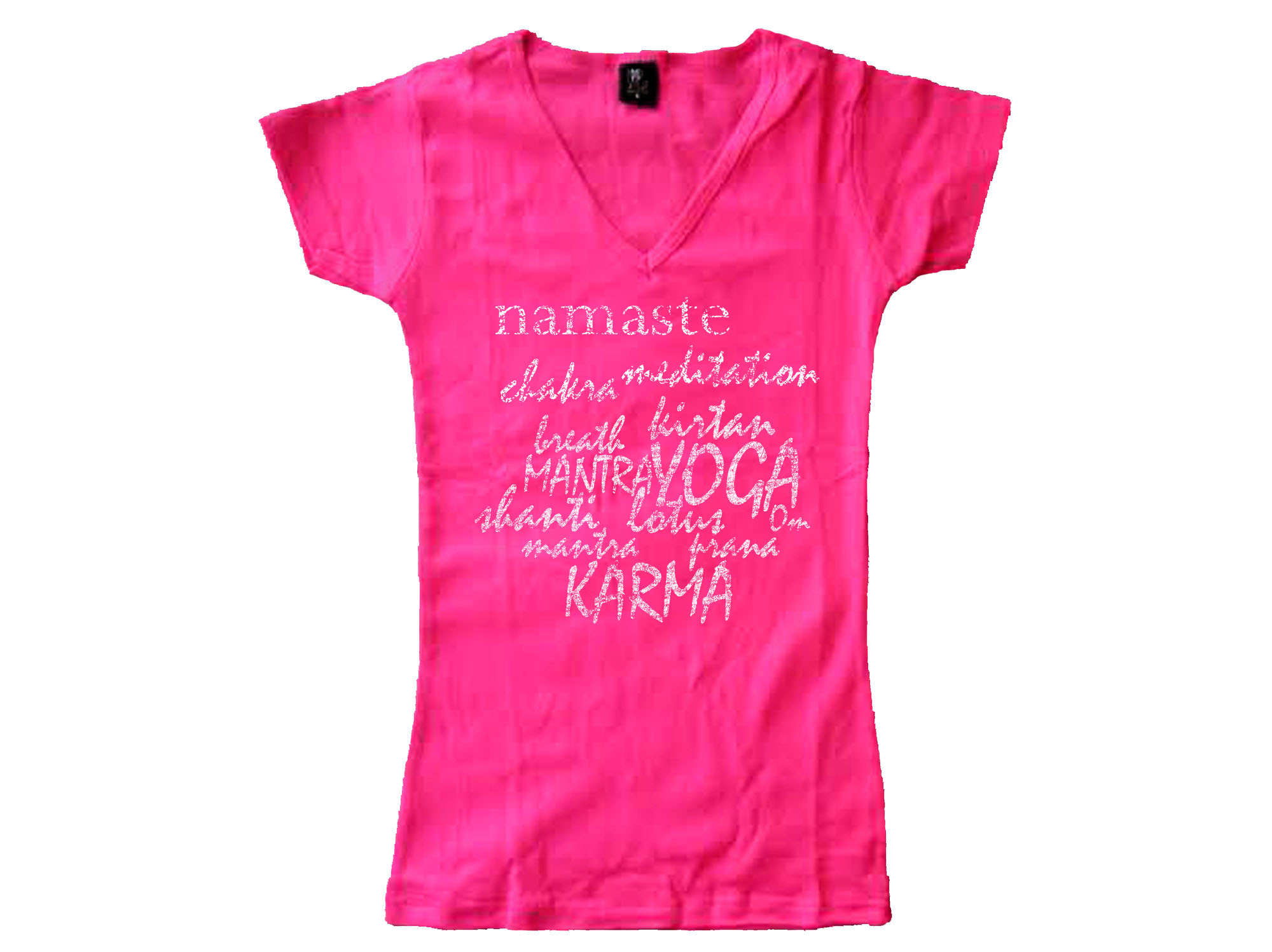 Yoga,karma,namaste,prana and more female girls pink top shirt